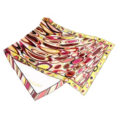 Pre-owned Pucci Vintage  Silk Oblong Scarf Magenta, Pink, Chartreuse, Brown, Black, Coral In Red