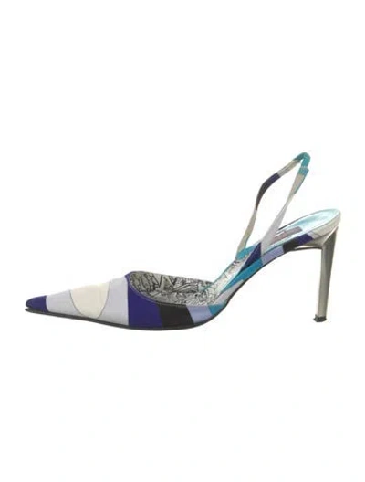 Pre-owned Pucci Vintage Satin Slingback Pumps In Blue