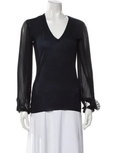 Pre-owned Pucci Virgin Wool V-neck Top W/ Tags In Blue