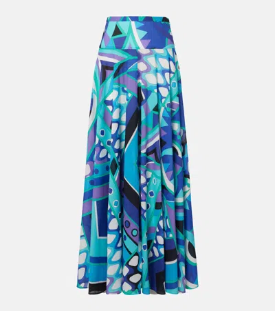 Pucci Vivara Cotton Maxi Skirt In Blue