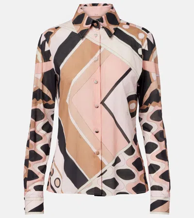 Pucci Vivara-print Long-sleeve Cotton Shirt In Nude In Brown