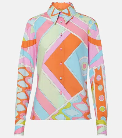 Pucci Vivara-print Cotton Shirt In Orange