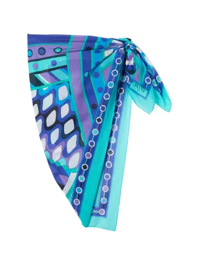Pucci Vivara-print Cotton Pareo In Turquoise Blue In Multi
