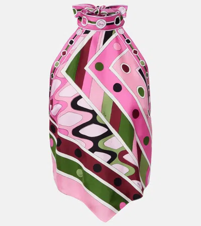 Pucci Vivara Halterneck Silk Satin Top In Pink