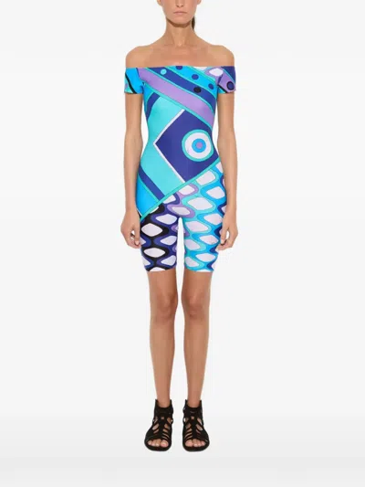 Pucci Vivara Iride-print Off-shoulder Playsuit In Animal Print
