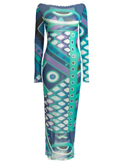 Pucci "vivara" Long Dress In Blue