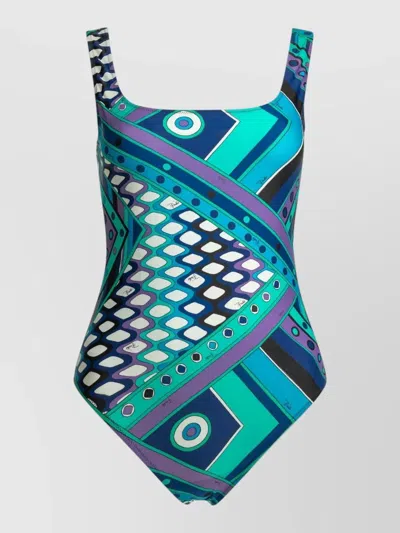 Pucci Vivara One Piece Swimsuit Geometric Pattern In Blue