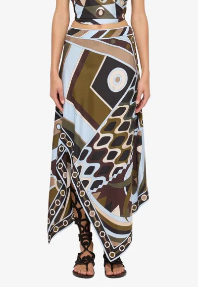 Pucci Vivara Print Asymmetric Maxi Skirt In Multi