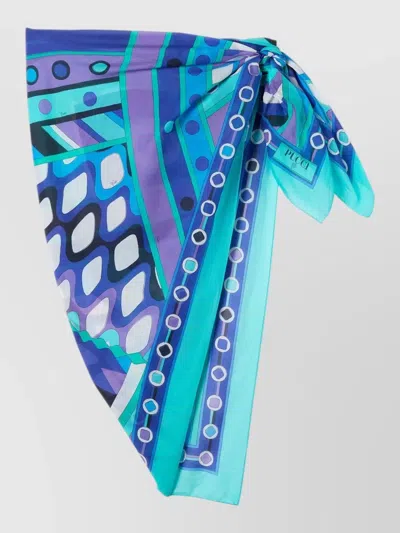 Pucci Vivara Print Cotton Beach Sarong Wrap In Blue