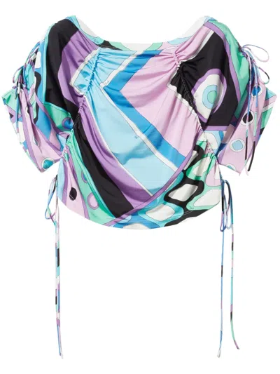 Pucci Vivara-print Cropped Blouse In Blue
