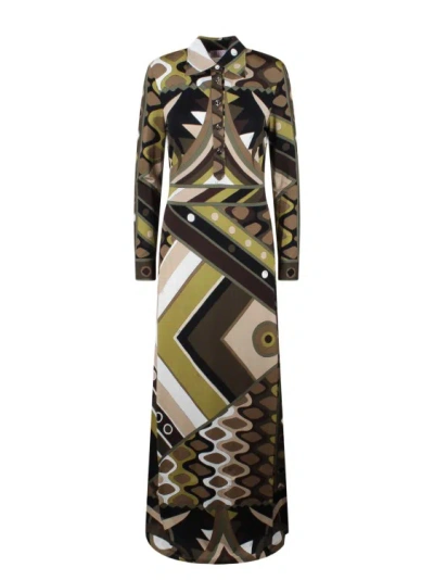 Pucci Vivara-print Long Dress In Green