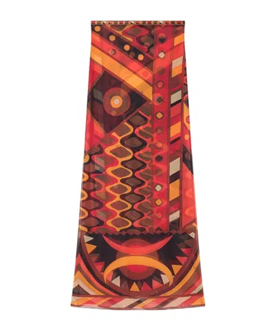 Pucci Vivara Print Long Tulle Skirt In Brown