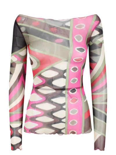 Pucci Vivara-print Mesh Top In Multicolor