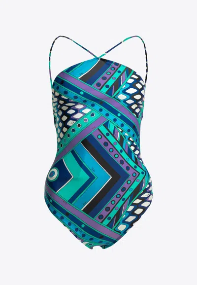 Pucci Vivara Print One-piece Swimsuit In Blue