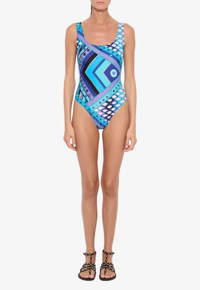 Pucci Vivara Print One-piece Swimsuit In Blue