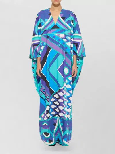 Pucci Vivara Print Popeline Long Kaftan Dress In Brown