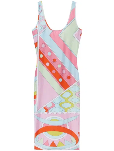 Pucci Vivara-print Scoop-neck Midi Dress In Blue