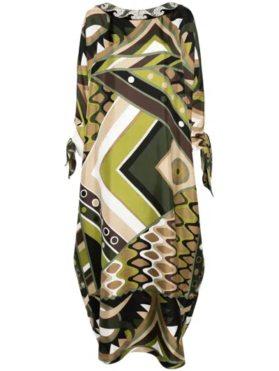 Pucci Vivara-print Silk Kaftan Dress In Green