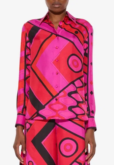 Pucci Vivara Print Silk Long-sleeved Shirt In Pink