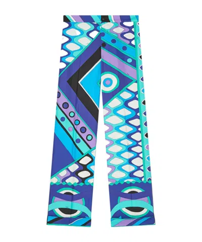 Pucci Silk Vivara Wide-leg Trousers In Blue