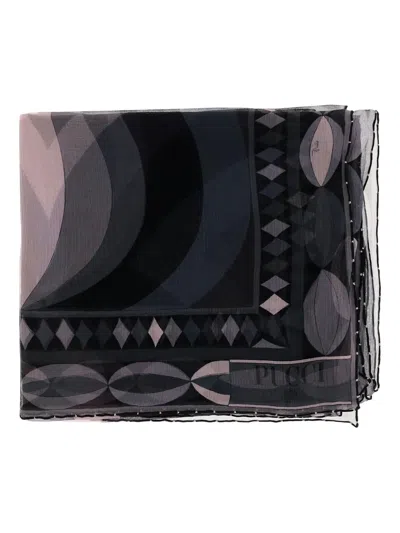 Pucci Vivara-print Silk Scarf In Gray