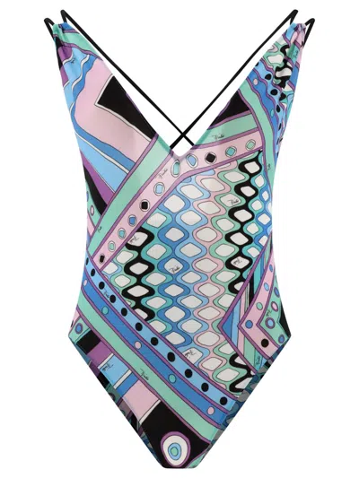 Pucci Vivara-print Swimsuit In Celeste/bianco