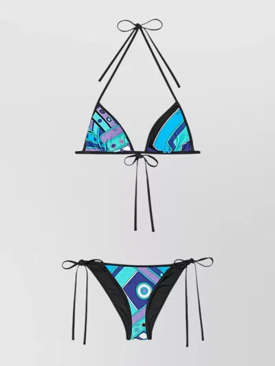 Pucci Vivara Print Triangle Bikini Set In Blue
