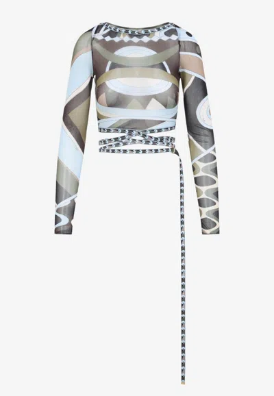 Pucci Vivara Print Tulle Cropped Top In Multi