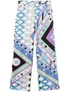 Pucci Printed Silk Pants With Roll-up Cuffs In Blue