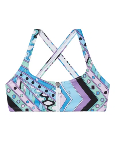 Pucci Vivara-print Zip-up Bikini Top In Blue