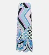 Pucci Vivara-printed Satin Jersey Maxi Skirt In Celeste/bianco
