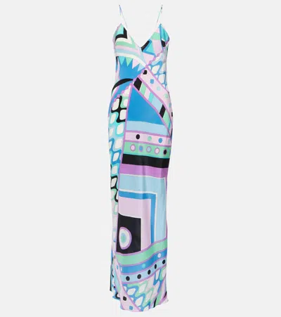 Pucci Vivara-printed Silk Maxi Dress In Blue