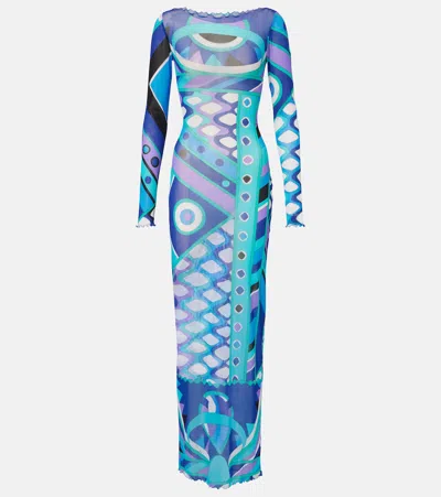 Pucci Dress In Tulle With Vivara Print In Blue