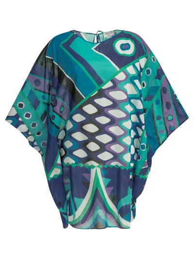 Pucci "vivara" Short Caftan Dress In Blue