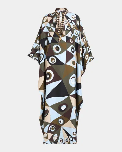 Pucci Vivara Silk Crepe De Chine Embellished Maxi Caftan Dress In Green