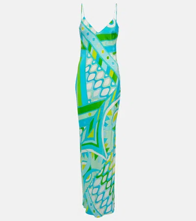 Pucci Vivara Silk Crêpe De Chine Maxi Dress In Turquoise