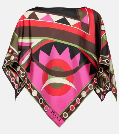 Pucci Vivara Print Top In Khaki/fuxia