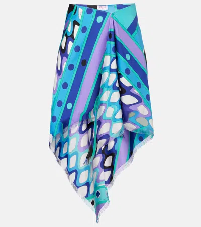 Pucci Vivara Silk Twill Midi Skirt In Blue