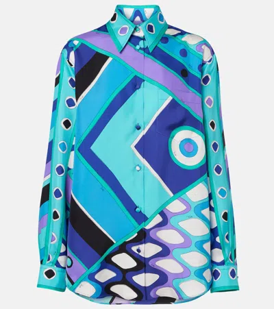 Pucci Vivara-print Silk Twill Button-down Shirt In Blue