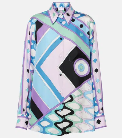 Pucci Vivara-print Silk Shirt In Blue