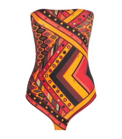 Pucci Vivara Strapless Swimsuit In Multi