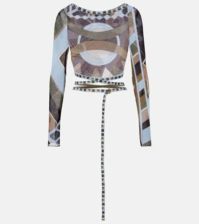 Pucci Vivara Print Tulle Cropped Top In Multi