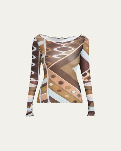Pucci Vivara Tulle Long-sleeve Top In Multi