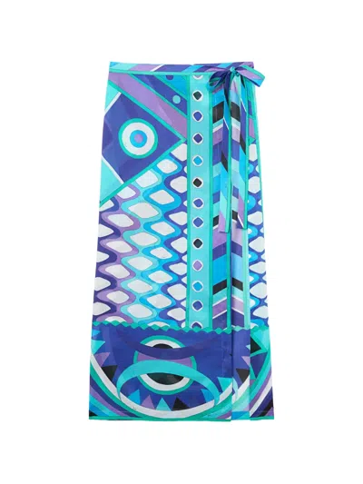 Pucci Vivara-print Cotton Sarong Skirt In Blue
