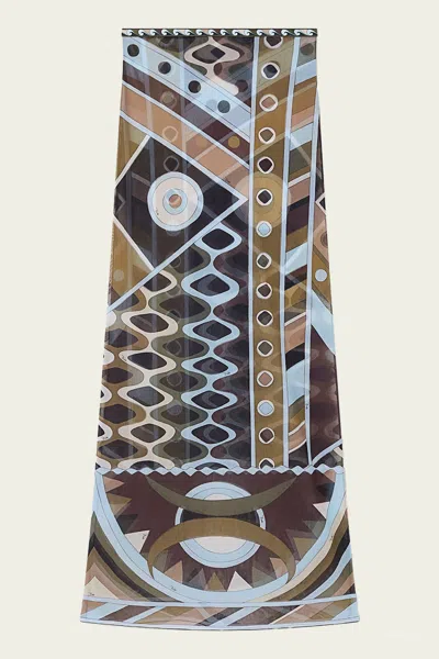 Pucci Vivara-print Long Tulle Skirt In Khaki Blue In Brown