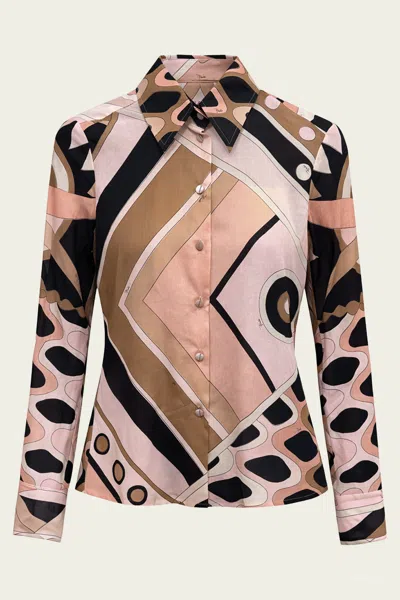 Pucci Vivara-print Long-sleeve Cotton Shirt In Nude In Brown