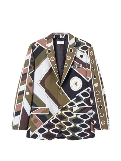 Pucci Vivara-print Oversized Jacket In Cool Wool In Green
