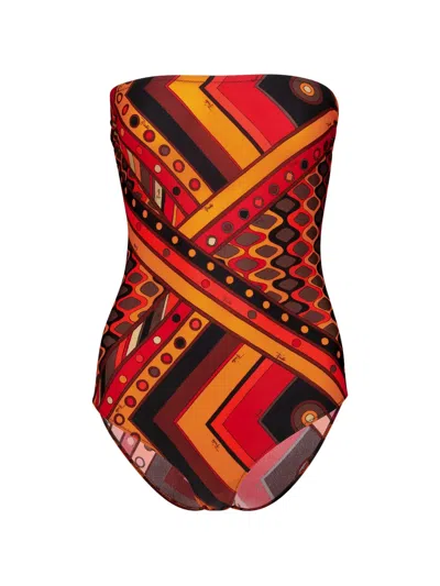 Pucci Vivara-print Strapless Swimsuit In Orange