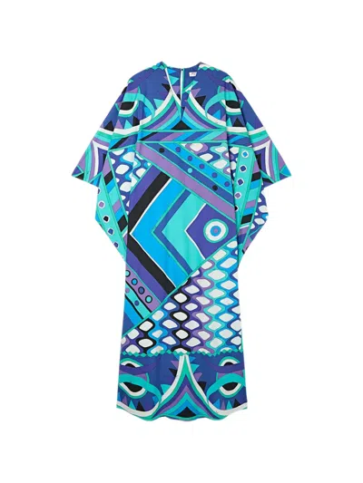 Pucci Vivara Print Popeline Long Kaftan Dress In Brown