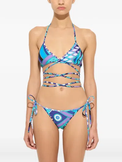 Pucci Vivara-print Wrap-around Triangle Bikini Top In Blue